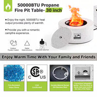 Outdoor Fire Pit Table Gas Fire Pits, 30 In. round Firepit Table, 50,000 BTU Fire Table for Patio, White with Black Dots