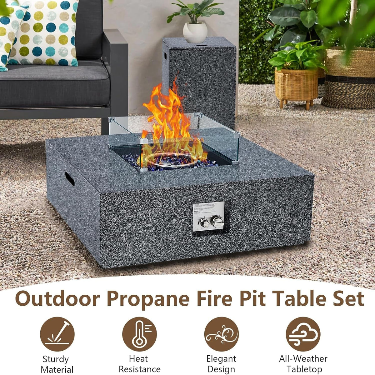 36 Inch Propane Fire Pit Table with Wind Guard and Rain Cover, Glass Beads, Sturdy Steel Anti-Rust Finish, CSA Safety Certified Outdoor Firepit for Patio Yard Garden-Black