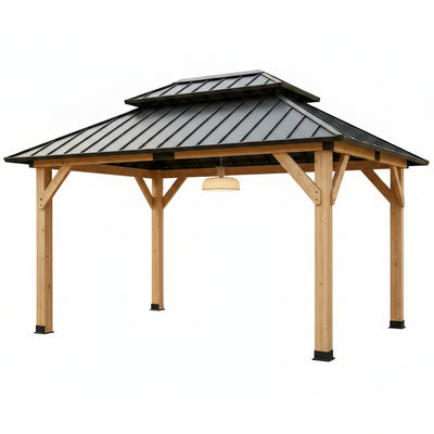 10' X 12' Wooden Gazebo,Patio Hardtop DIY Color Gazebo Wood | Permanent Pavilion with Galvanized Steel Double Metal Roof for Backyard, Deck(Windproof, Snow-Load Bearing,Rustproof)