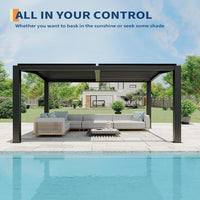 Outdoor Pergola Designed for Year-Round Use, 11x13 Ft Adjustable Louvered Roof, Aluminum Frame, Drainage System