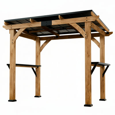 Outdoor Grill Gazebo Built for Year-Round Use, 6x8 Cedar Frame, Steel Roof, USB Power Outlets