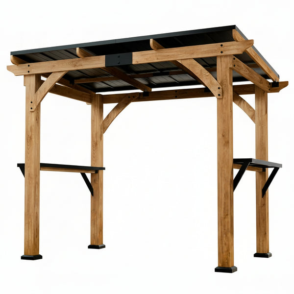 Outdoor Grill Gazebo Built for Year-Round Use, 6x8 Cedar Frame, Steel Roof, USB Power Outlets