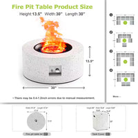 Outdoor Fire Pit Table Gas Fire Pits, 30 In. round Firepit Table, 50,000 BTU Fire Table for Patio, White with Black Dots