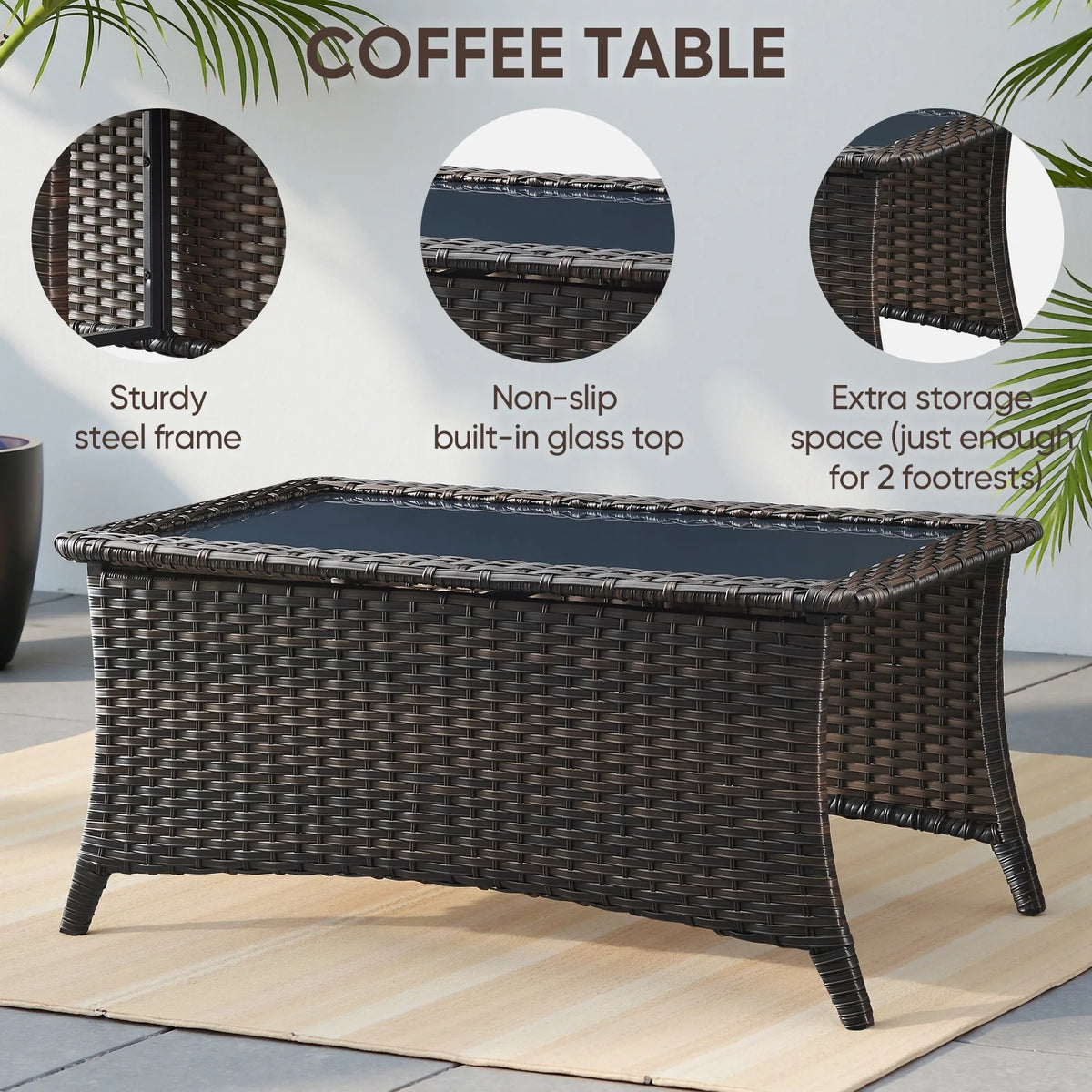 6 Pieces Outdoor Patio Furniture Set with Swivel Rocker Chairs and 6" Thick Cushions,Wicker Conversation Set with Sectional Sofa Coffee Table for Porch Deck Backyard Poolside