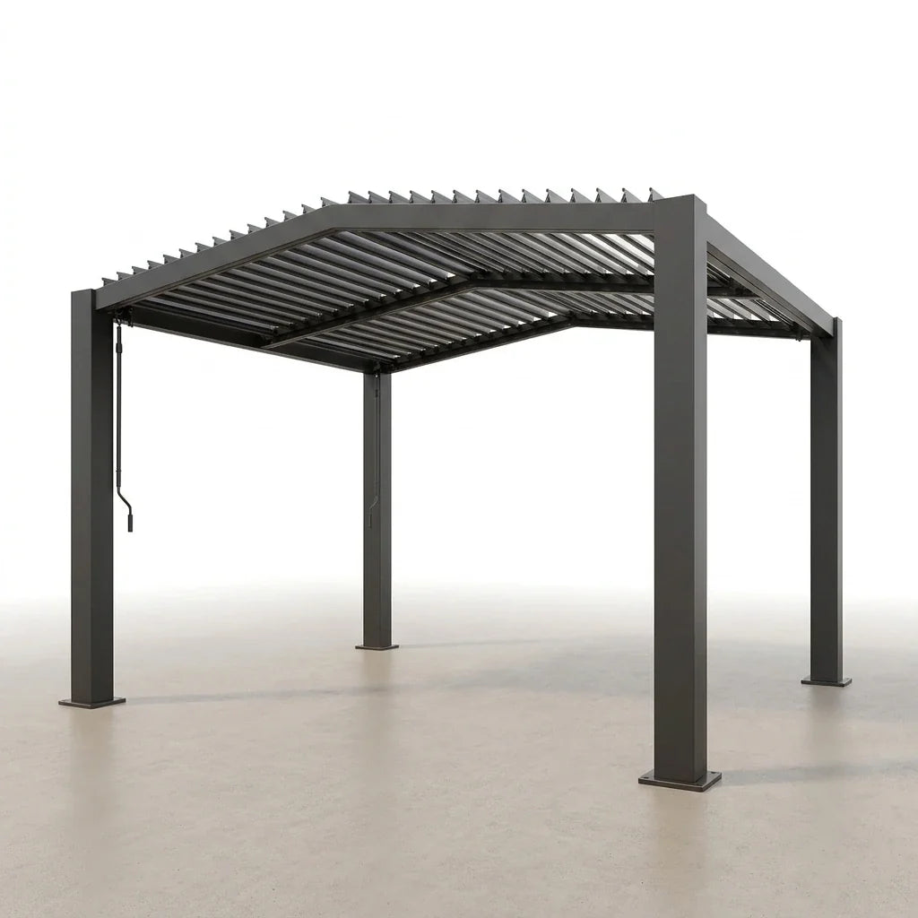 Outdoor Pergola Designed for Year-Round Use, 11x13 Ft Adjustable Louvered Roof, Aluminum Frame, Drainage System — Studio Shot