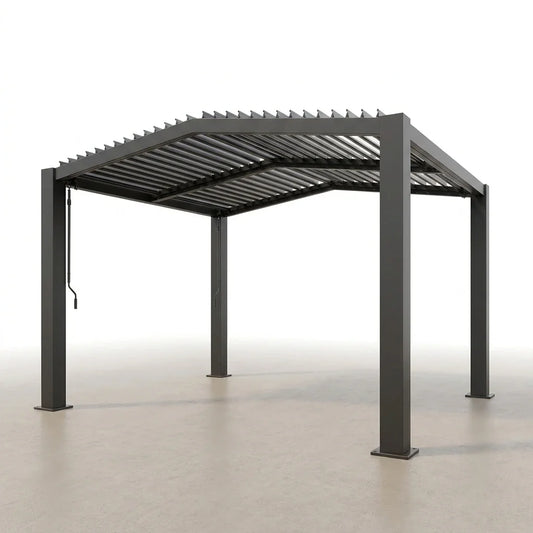 Outdoor Pergola Designed for Year-Round Use, 11x13 Ft Adjustable Louvered Roof, Aluminum Frame, Drainage System — Studio Shot